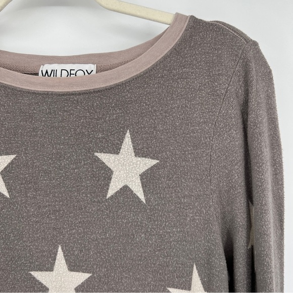 Wildfox Star Print Knit Long Sleeves Gray Crewneck Heathered Pullover Sweater - Picture 10 of 12